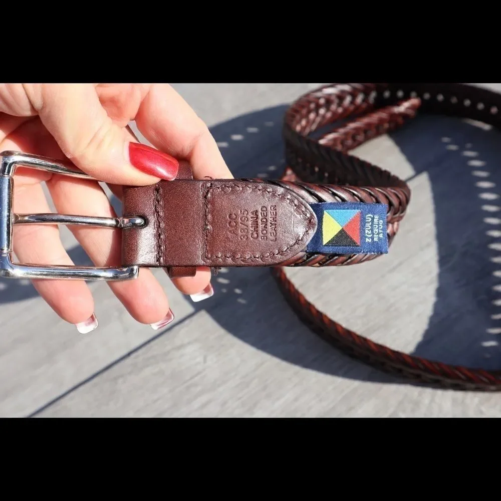Nautica leather braided belt brown professional
